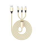 Wholesale 3 in 1 IP Lighting Type C Micro Metal Nylon Woven Aluminum USB Cable 4ft for iPhone, iDevice (Gold)